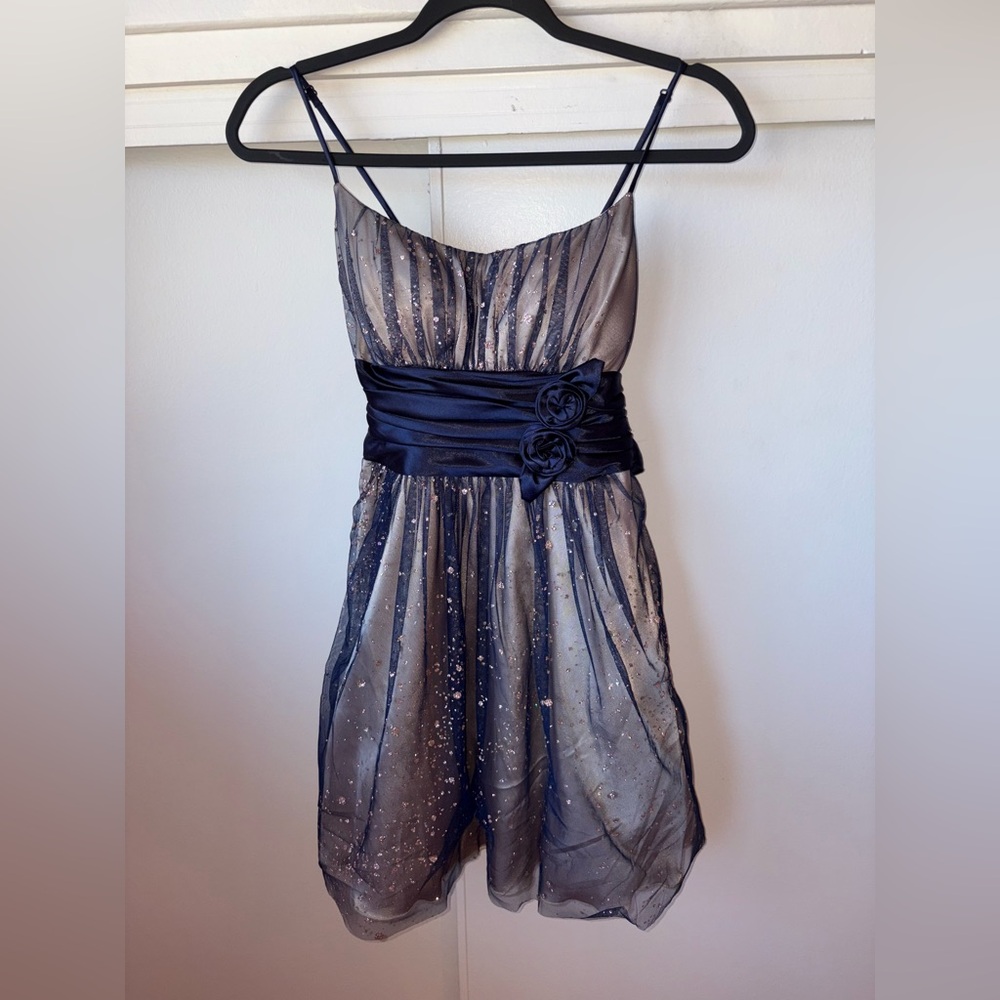Vintage B.Smart Blue and Gold Sparkly Party Dress